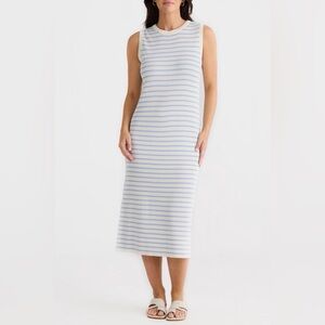 Sleeveless Striped Midi Dress - Blue and White